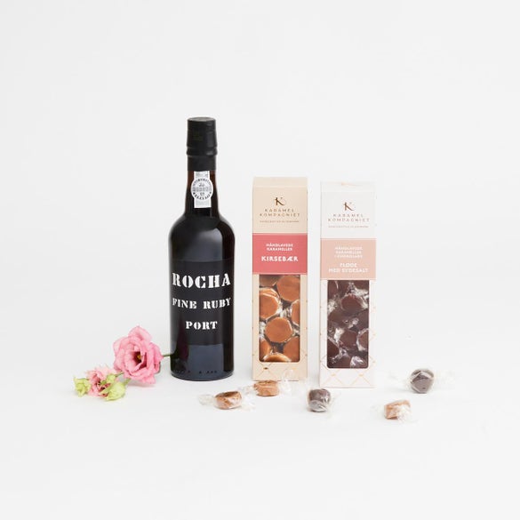 Portvin med karameller og blomst